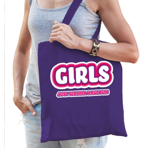 Bellatio Decorations vrijgezellenfeest tas - katoen - 42 x 38 cm - paars - Girls Fun