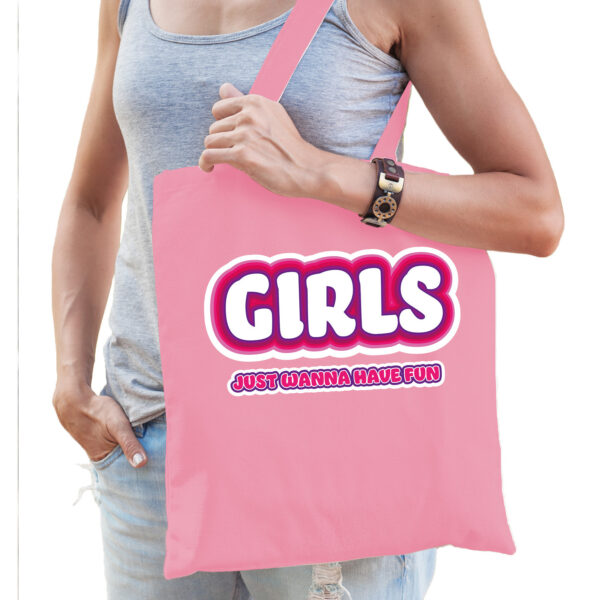 Bellatio Decorations vrijgezellenfeest tas - katoen - 42 x 38 cm - lichtroze - Girls Fun