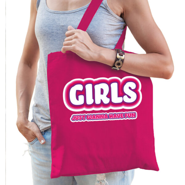 Bellatio Decorations vrijgezellenfeest tas - katoen - 42 x 38 cm - fuchsia roze - Girls Fun