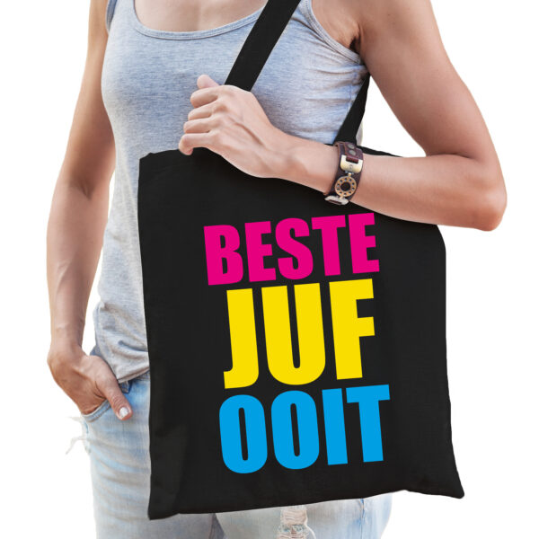 Beste juf ooit cadeau / verjaardag tas zwart dames lerares / leerkracht / onderwijzeres
