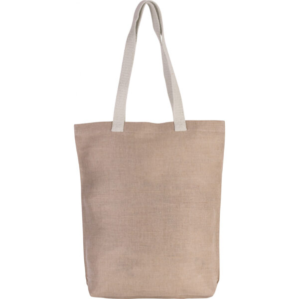 Jute canvas katoenen schoudertasje - natural beige - 38 x 42 cm - lange ecru hengsels