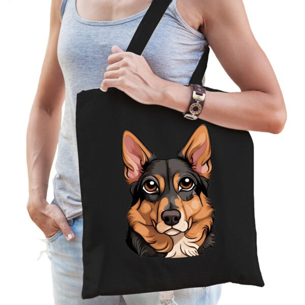 Cadeau tas voor hondenliefhebbers - zwart - Duitse Herdershond - cartoon - katoen - 42 x 38 cm