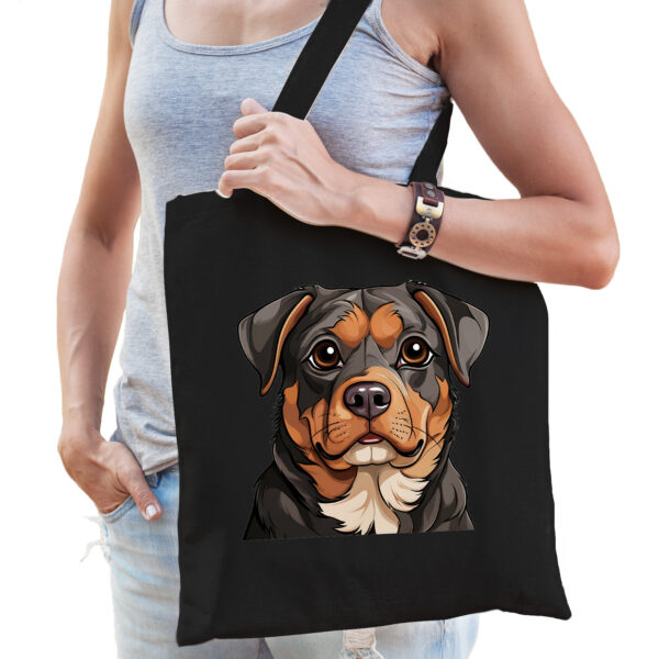 Cadeau tas voor hondenliefhebbers - zwart - Rotweiler - cartoon - katoen - 42 x 38 cm