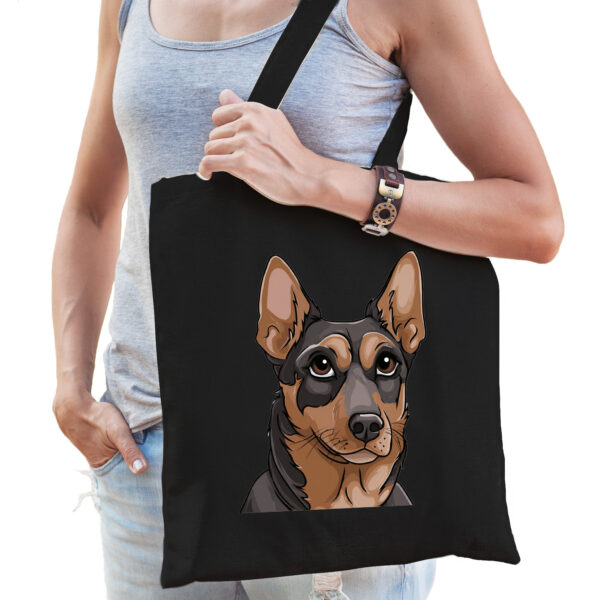Cadeau tas voor hondenliefhebbers - zwart - Mechelse Herdershond - cartoon - katoen - 42 x 38 cm