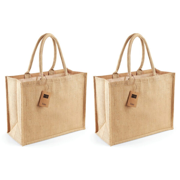Jute boodschappentas/shopper - 2x - naturel - 42 x 33 x 19 cm - Naturel goodiebag - 21 liter