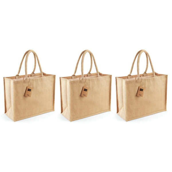 Jute boodschappentas/shopper - 3x stuks - naturel - 42 x 33 x 19 cm