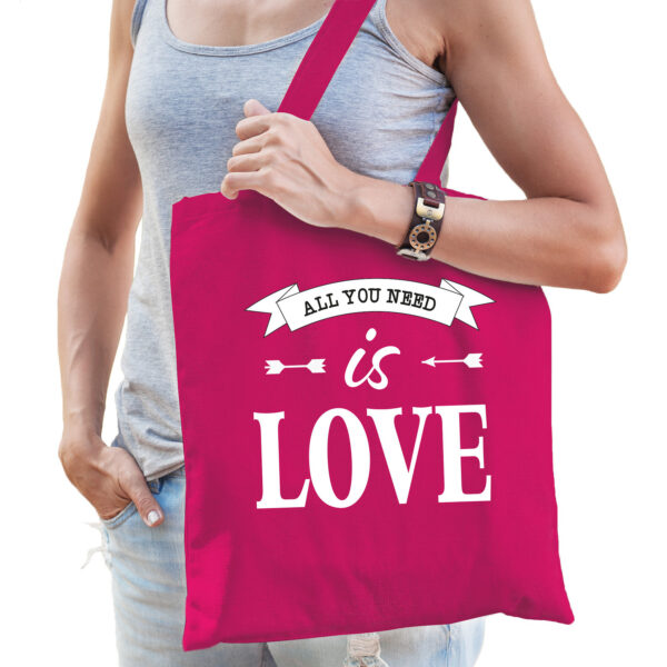 Gay Pride tas - katoen - 42 x 38 cm - fuchsia roze - LHBTI - All you need is love