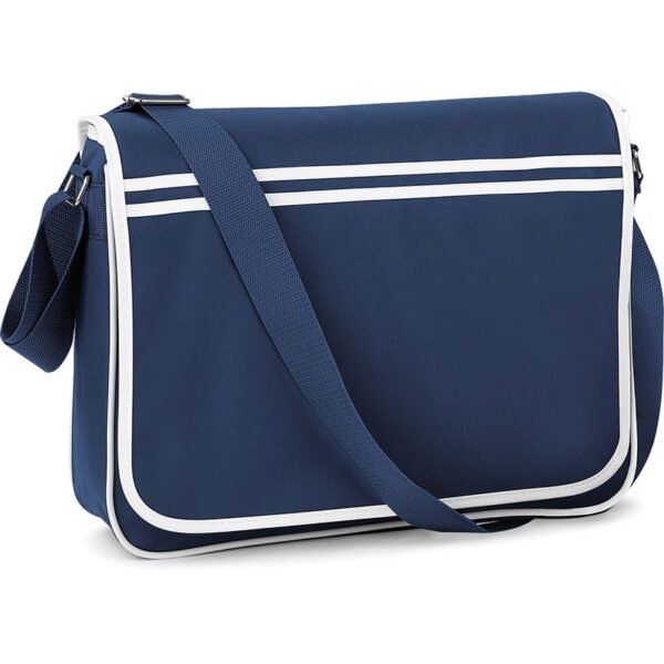 Bagbase Retro schoudertas/aktetas - donkerblauw/wit - 40 x 30 x 10 cm