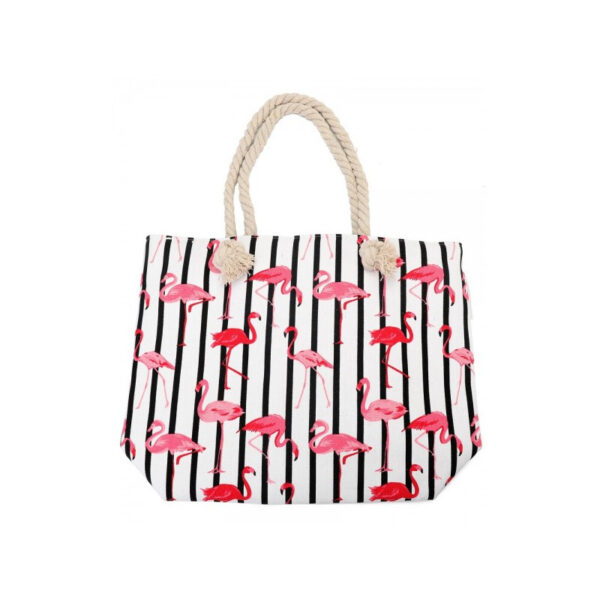 Strandtas flamingo wit 35 x 45 cm