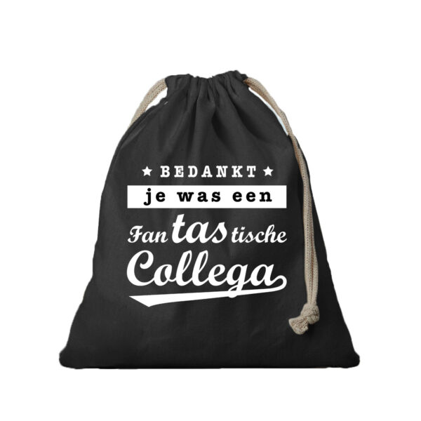 Canvas cadeautasje bedankt collega - zwart - met koord - 25 x 30 cm - Geschenktas - afscheid