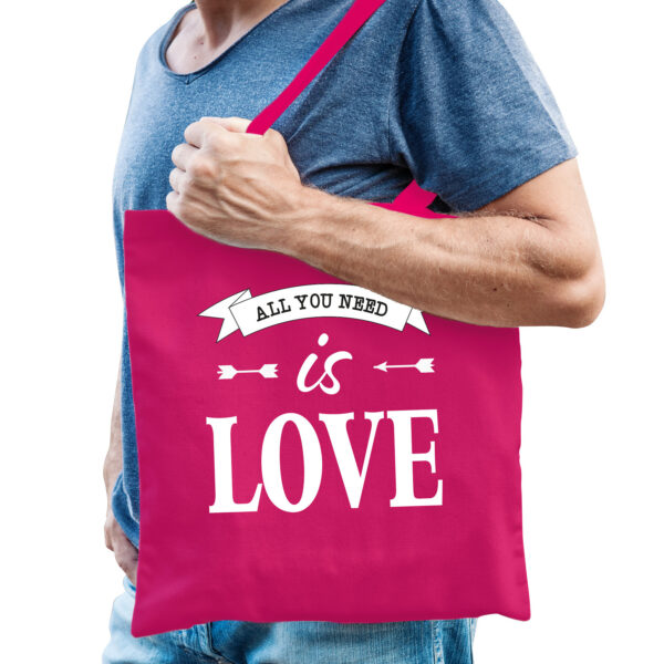 Bellatio Decorations Gay Pride tas - katoen - 42 x 38 cm - fuchsia roze - LHBTI - love
