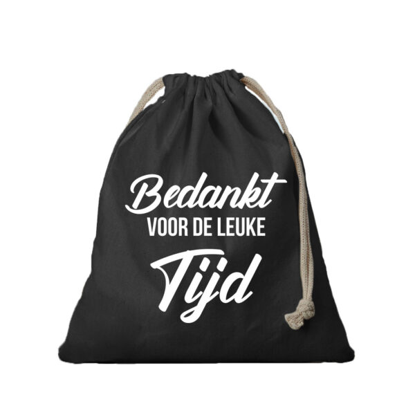 1x Canvas cadeautasje bedankt voor leuke tijd zwart met koord 25 x 30 cm