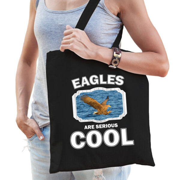 Katoenen tasje eagles are serious cool zwart - arenden/ zeearend cadeau tas