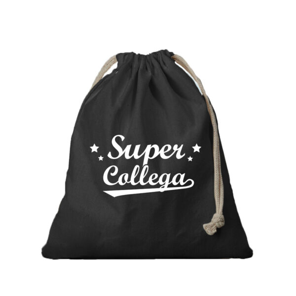 1x Canvas cadeautasje Super Collega zwart met koord 25 x 30 cm