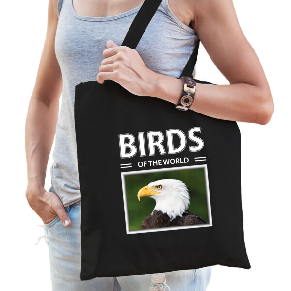 Katoenen tasje Amerikaanse zeearenden zwart - birds of the world Amerikaanse zeearend cadeau tas