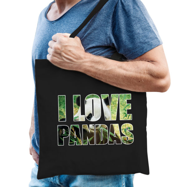 I love pandas katoenen tasje voor panda / pandabeer liefhebbers zwart heren