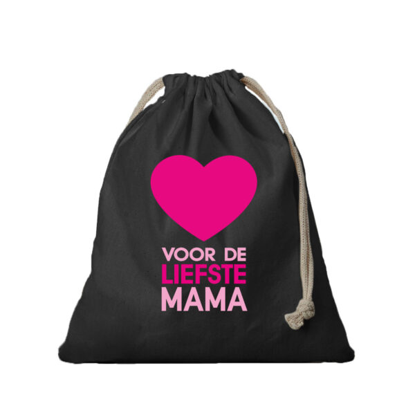 1x Katoenen tasje/ cadeautasje Liefste Mama zwart 25 x 30 cm