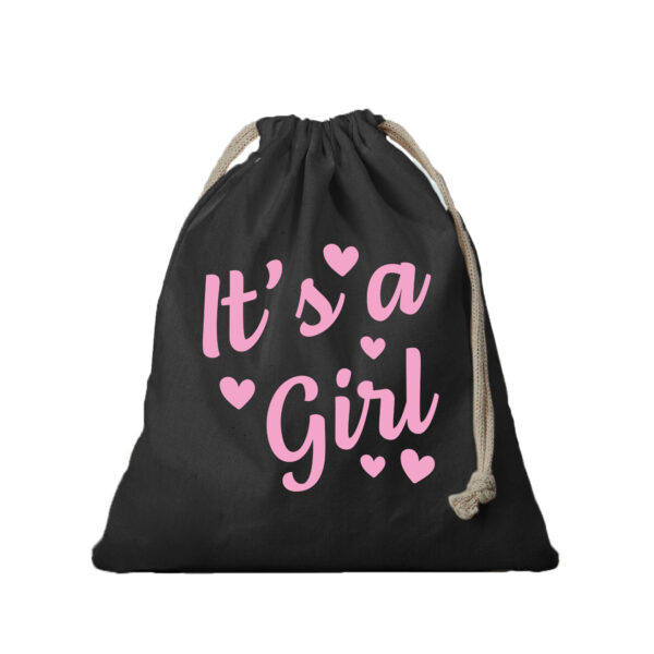1x Katoenen kraamcadeau tasje/ cadeautasje It's a girl zwart 25 x 30 cm
