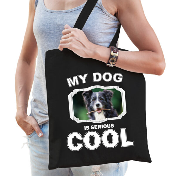 Border collie honden tasje zwart volwassenen en kinderen - my dog serious is cool kado boodschappen
