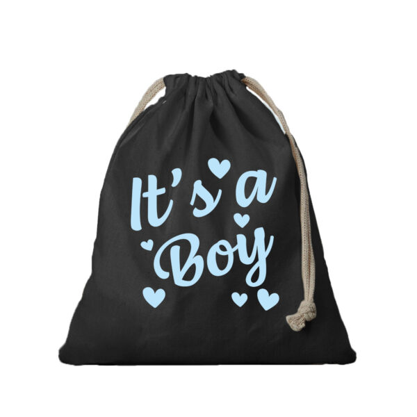 1x Canvas cadeautasje/ kraamcadeau tasje It's a boy zwart met koord 25 x 30 cm
