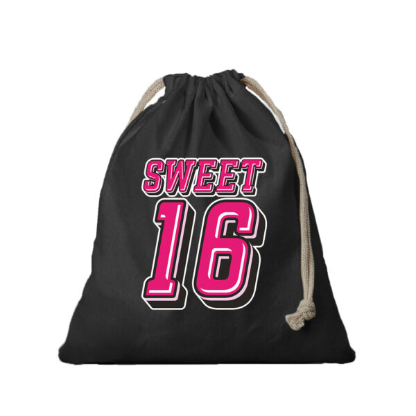 1x Katoenen verjaardag tasje/ cadeautasje Sweet 16 cool zwart 25 x 30 cm