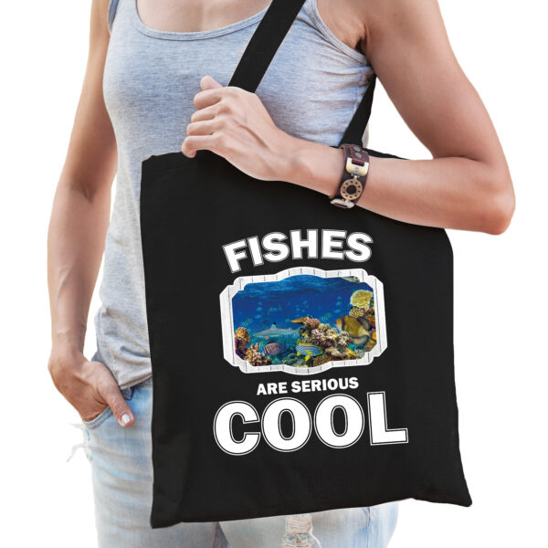 Katoenen tasje fishes are serious cool zwart - vissen/ vis cadeau tas