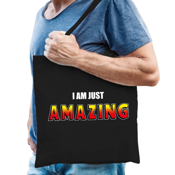 Zwart katoenen tas I am just amazing voor heren