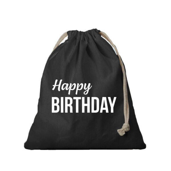 1x Katoenen verjaardag tasje/ cadeautasje Happy Birthday zwart 25 x 30 cm