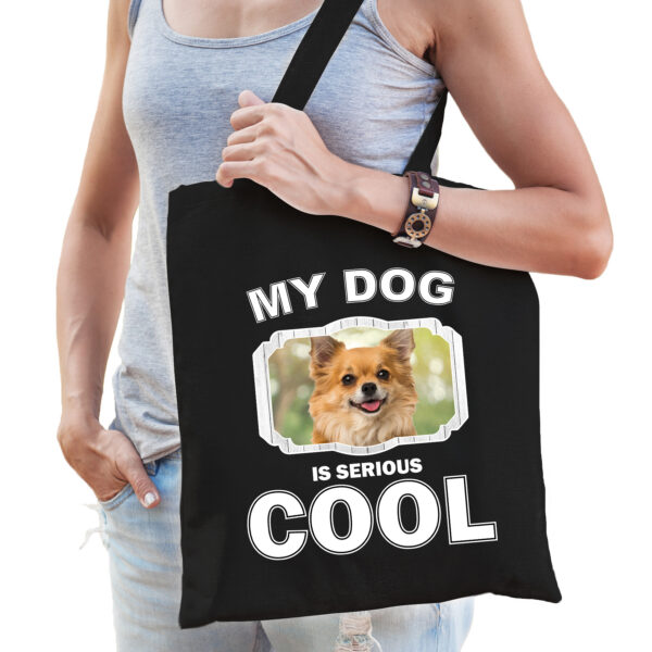 Katoenen tasje my dog is serious cool zwart - Chihuahua honden cadeau tas