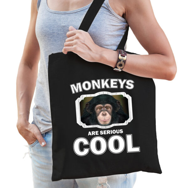 Katoenen tasje monkeys are serious cool zwart - apen/ leuke chimpansee cadeau tas