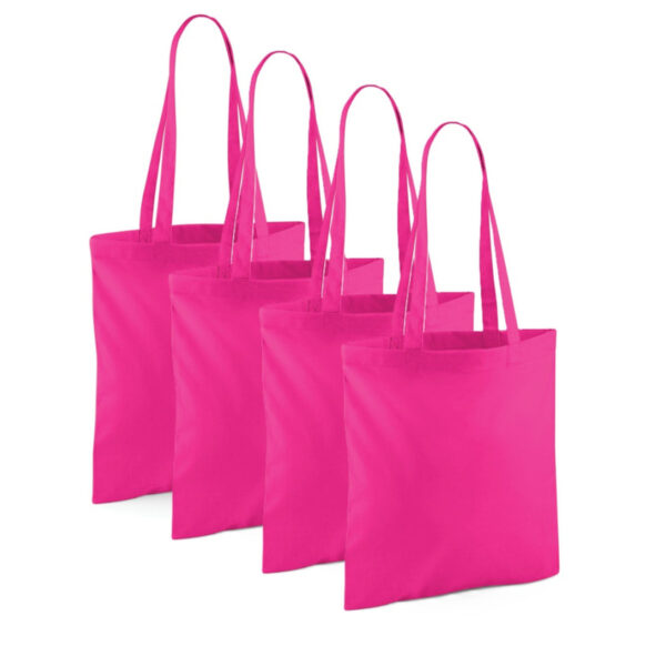 10x Linnen draagtassen fuchsia met lange hengels 42 x 38 cm