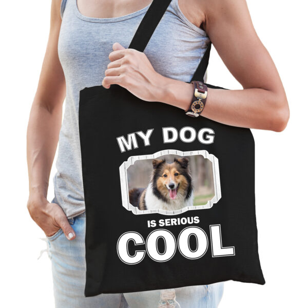 Katoenen tasje my dog is serious cool zwart - Sheltie honden cadeau tas