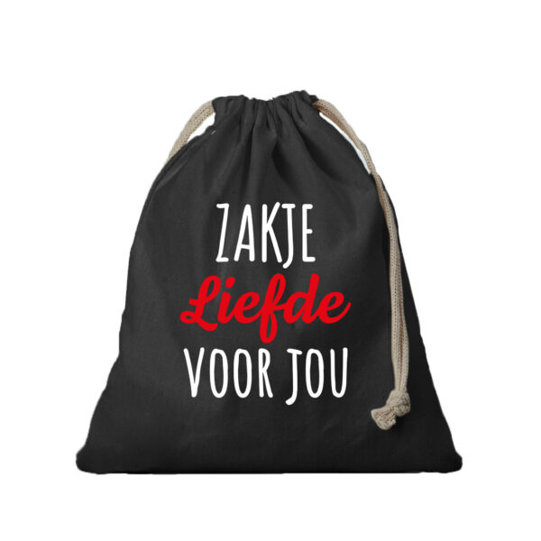 1x Canvas cadeautasje Zakje Liefde zwart met koord 25 x 30 cm