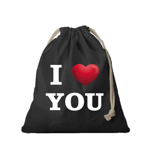 1x Katoenen tasje/ cadeautasje I love You zwart 25 x 30 cm