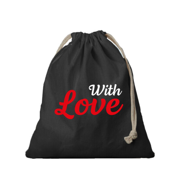 1x Canvas cadeautasje With Love zwart met koord 25 x 30 cm