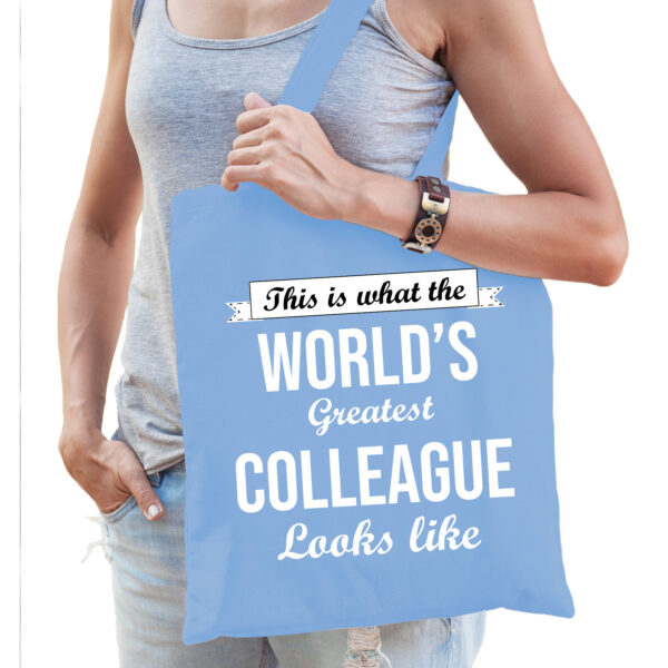 Cadeau tas voor collega - lichtblauw - katoen - 42 x 38 cm - world's greatest colleague