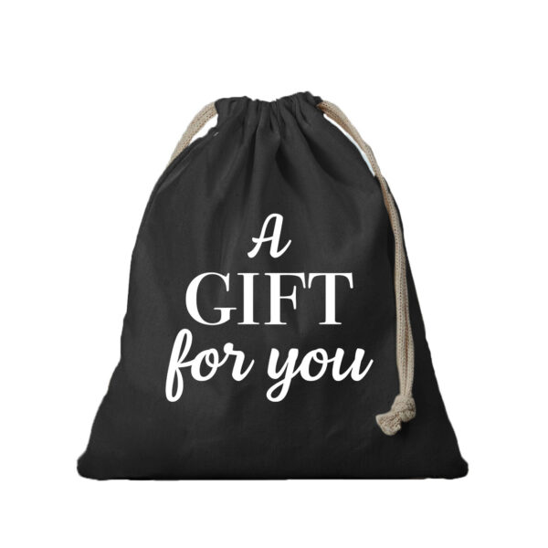 1x Canvas cadeautasje Gift for you zwart met koord 25 x 30 cm