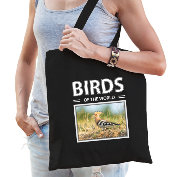 Katoenen tasje Hop vogels zwart - birds of the world Hop cadeau tas