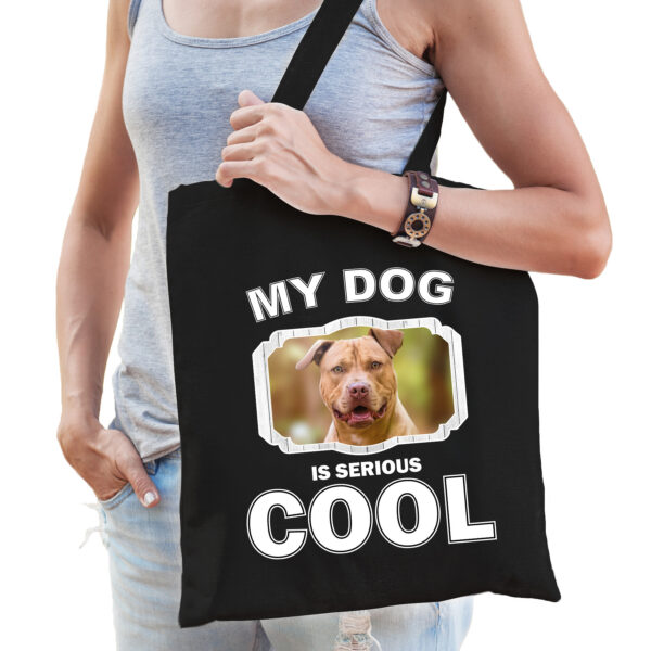 Katoenen tasje my dog is serious cool zwart - Staffordshire bull terrier honden cadeau tas