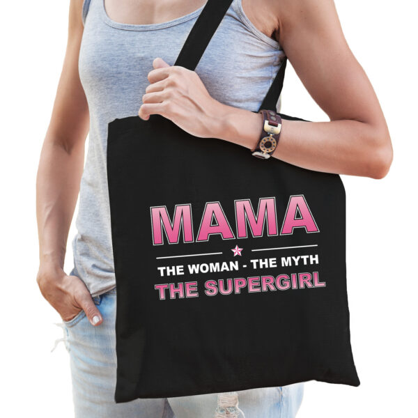 Mama the supergirl kado tasje voor verjaardag zwart voor dames