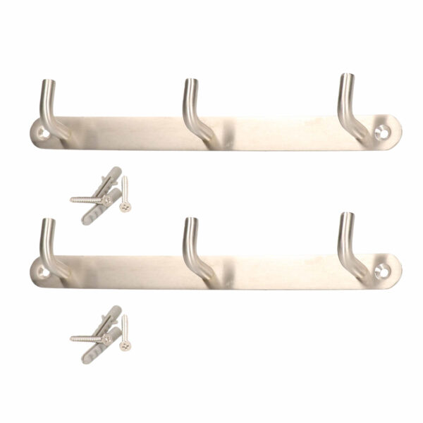 Siro Kapstok - 2x - 3 ophanghaken - RVS - zilver - 3 x 22 cm - ruimtebesparend - wandkapstok