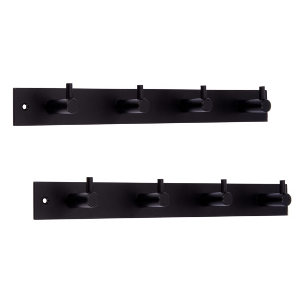 Wandkapstok - 2x - zwart - met 4 jashaken - metaal - 4,3 x 32,2 cm