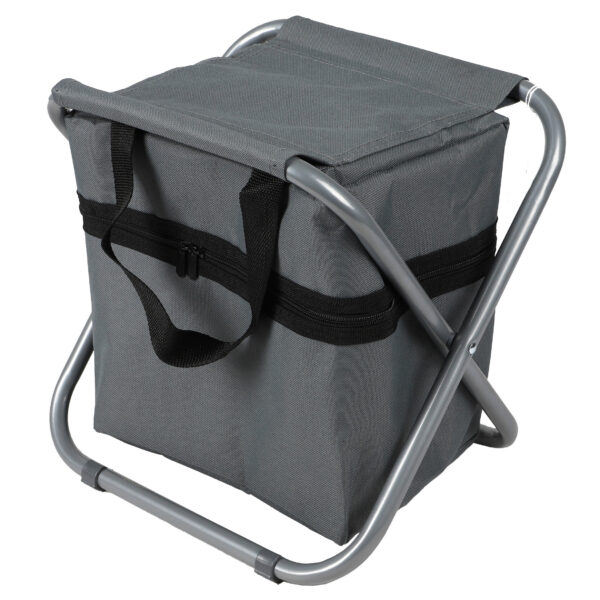 Camping/outdoor krukje met koeltas ineen - Inklapbaar - grijs - 33 x 27 x 35 cm