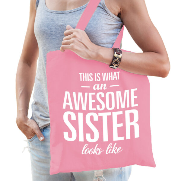 Bellatio Decorations cadeau tas voor zus - roze - katoen - 42 x 38 cm - awesome sister