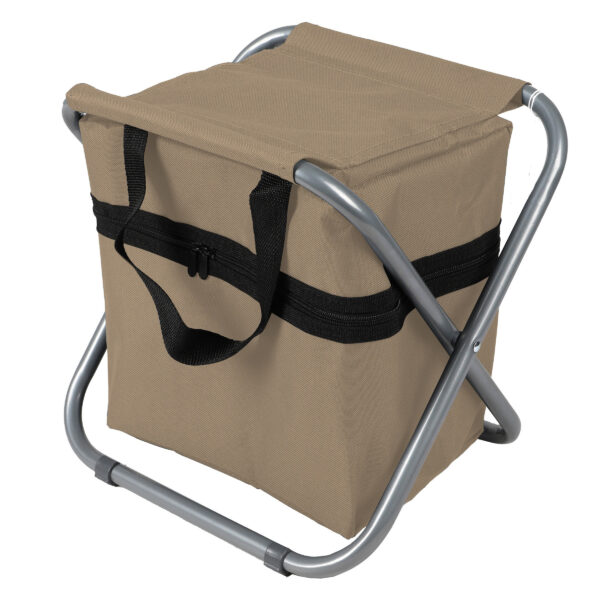 Camping/outdoor krukje met koeltas ineen - Inklapbaar - beige - 33 x 27 x 35 cm