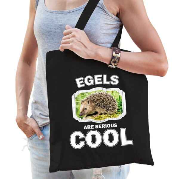 Katoenen tasje egels are serious cool zwart - egels/ egel cadeau tas
