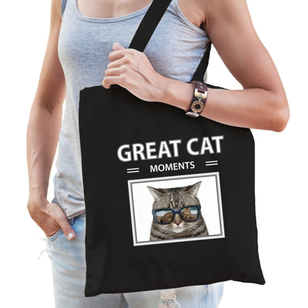Grijze katten tasje zwart volwassenen en kinderen - great cat moments kado boodschappen tas