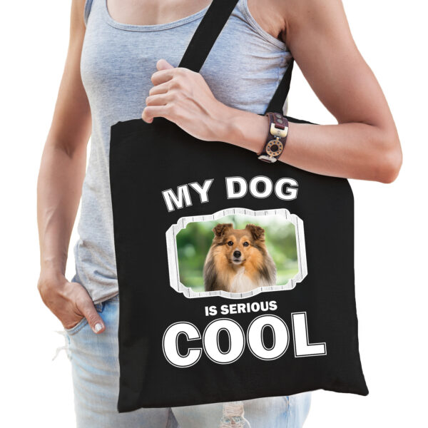 Katoenen tasje my dog is serious cool zwart - Sheltie honden cadeau tas