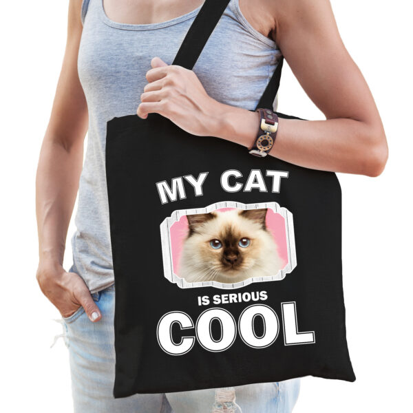 Rag doll katten tasje zwart volwassenen en kinderen - my cat serious is cool kado boodschappentasje