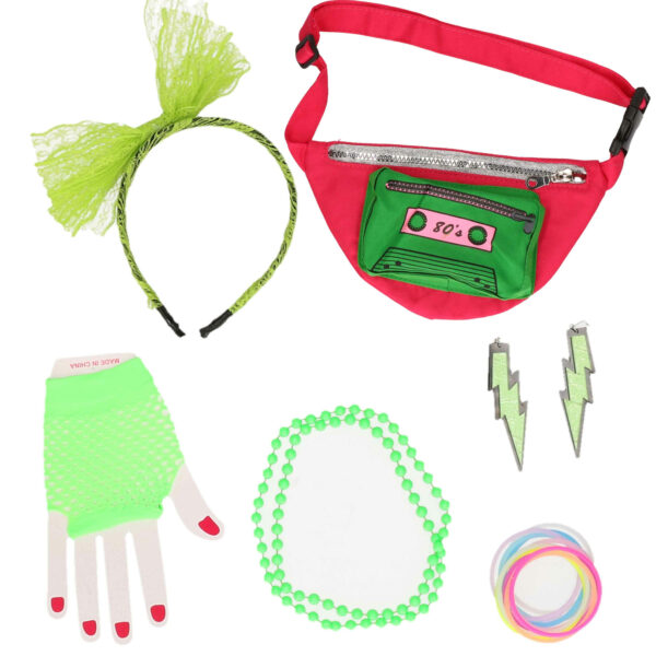 Foute 80s/90s party verkleed set compleet - dames - groen - jaren 80/90 verkleed accessoires